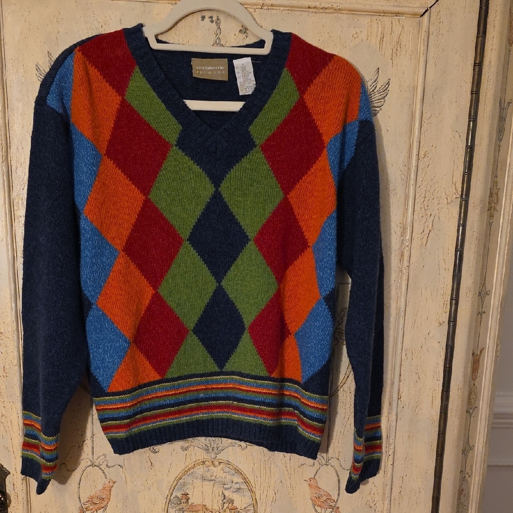 Liz Claiborne Colorful Argyle V-Neck Sweater